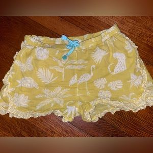 Boden frilly flamingo summer tropical yellow and white girl shorts turtle jaguar
